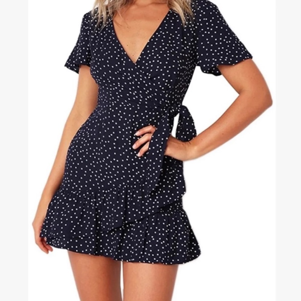 NWT Black Polka Dot Ruffle Wrap Dress